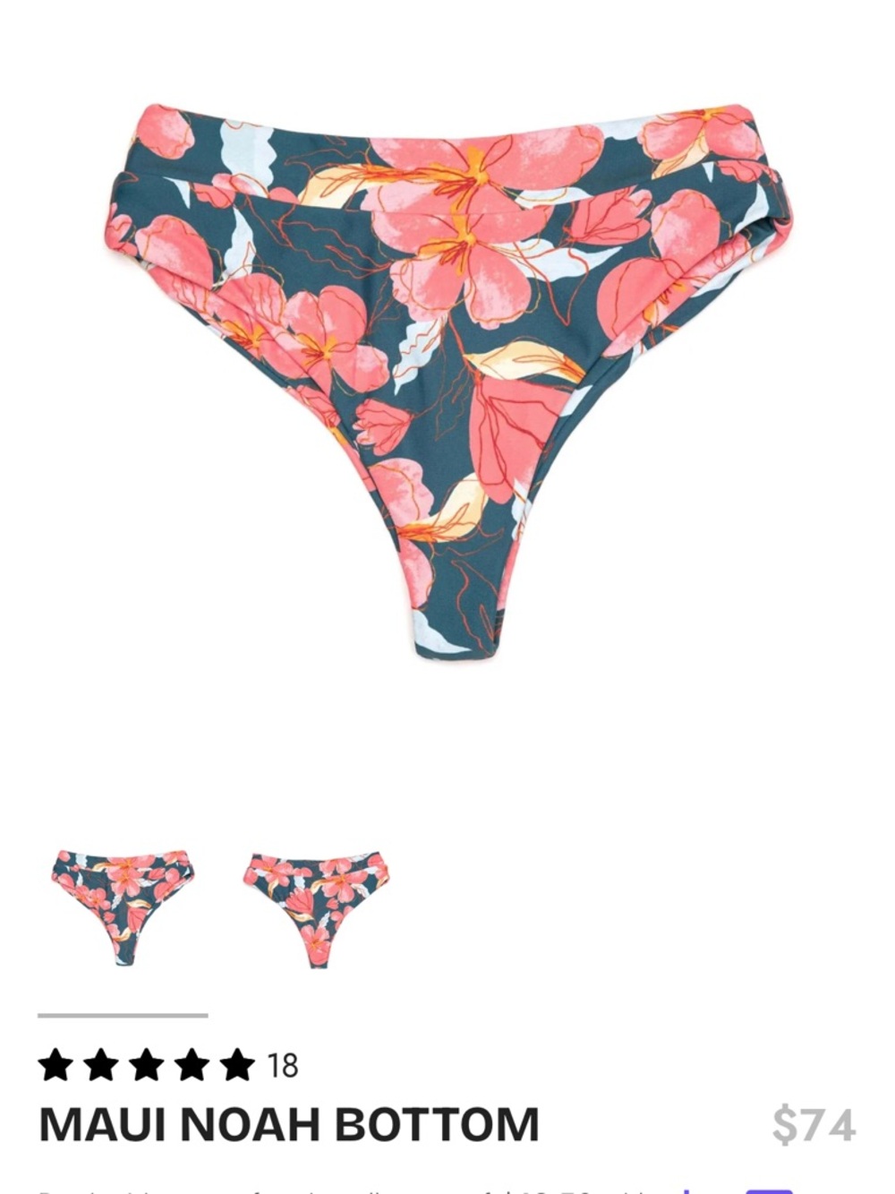 Midori Teal Floral Bikini Set with Pink Flowers Maui Print - Picture 4 of 5